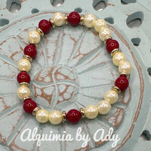 Faux pearls bamboo coral beaded bracelet/